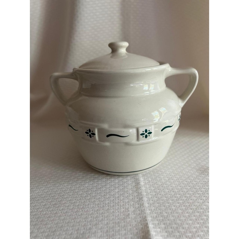Longaberger Pottery Cookie Jar with Lid Woven Traditions Heritage Green